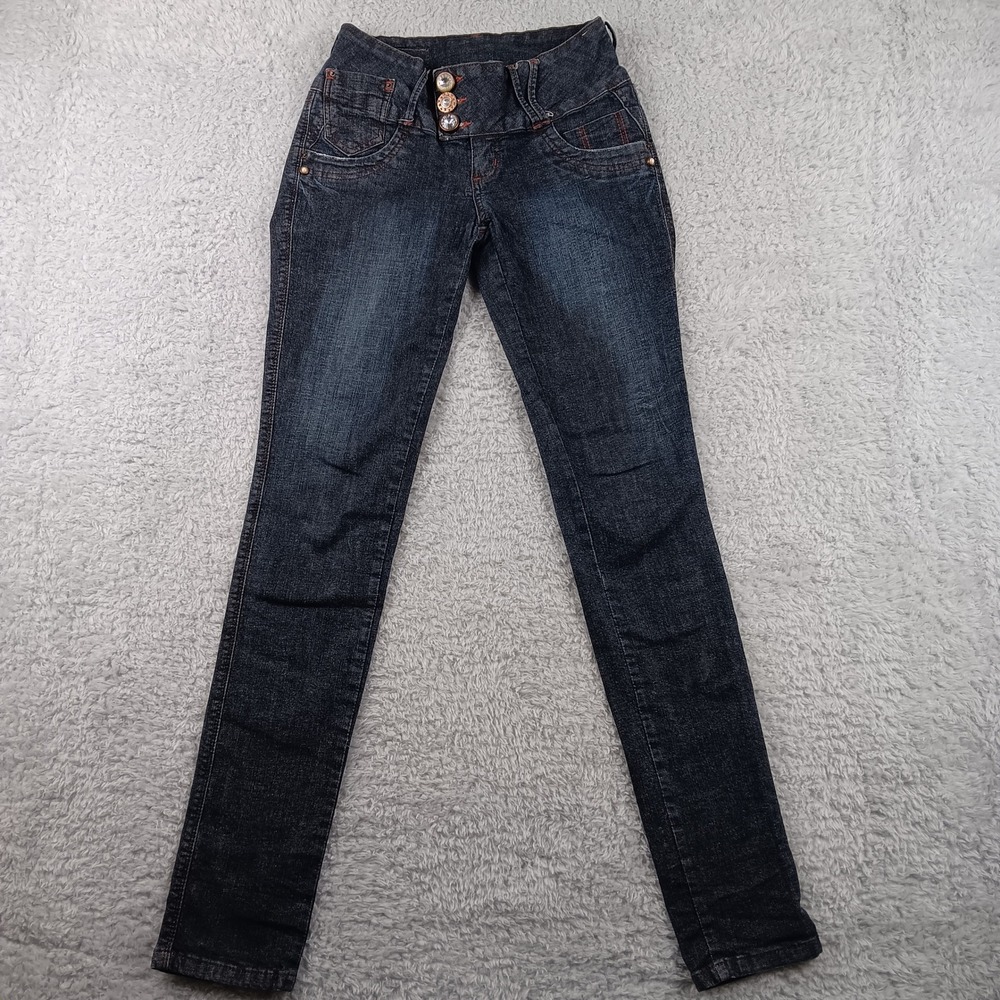 Emporio Brazil Dark Wash Skinny Jeans Heart‎ Embellished Sequins Size 42 24x32